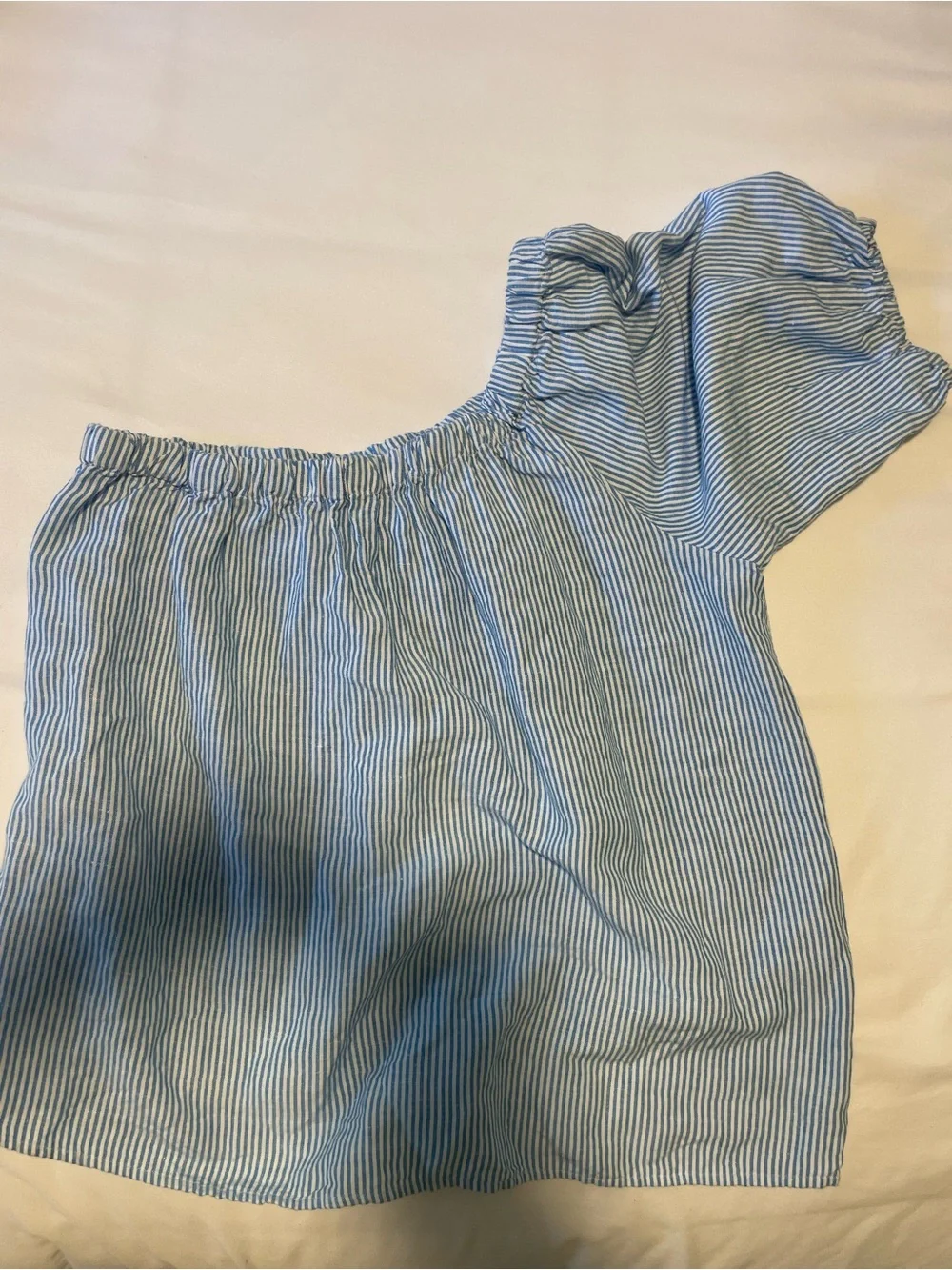 LOFT Light Blue and White Striped Off-Shoulder Top